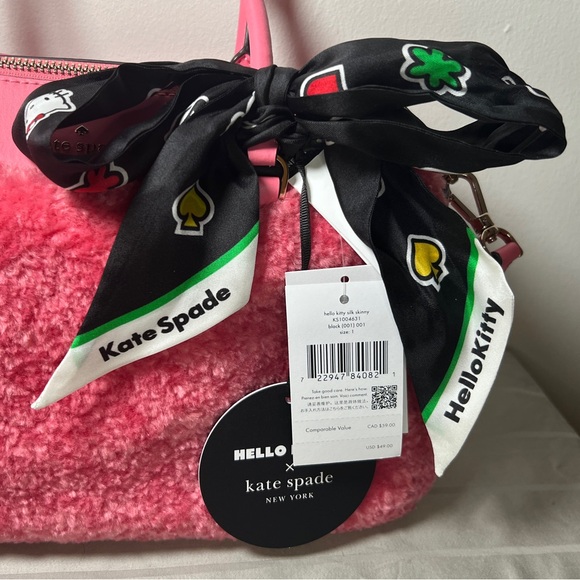 Kate Spade Pink Faux Fur Satchel with new Kate Spade hello Kitty scarf with COA - Picture 11 of 11